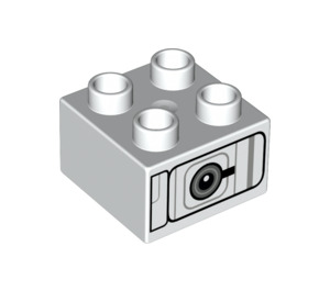 LEGO Weiß Duplo Backstein 2 x 2 mit Mechanisch Panel und Kreis (1346 / 3437)