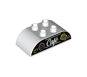 LEGO White Duplo Brick 2 x 4 with Curved Sides with "Café" and Cakes Decoration (65985 / 98223)