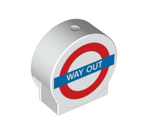 LEGO White Duplo Round Sign with 'Way Out' Underground sign with Round Sides (41970 / 95391)