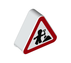 LEGO Duplo Weiß Duplo Sign Triangle mit Konstruktion Worker (42025 / 68010)