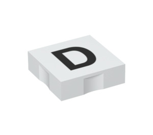 LEGO White Duplo Tile 2 x 2 with Side Indents with "D" (6309 / 48472)