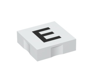 LEGO White Duplo Tile 2 x 2 with Side Indents with "E" (6309 / 48474)