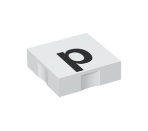LEGO White Duplo Tile 2 x 2 with Side Indents with "p" (6309 / 48543)
