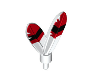 LEGO White Feathers Plume with Small Pin with Red and Black Tips (25189 / 30126)