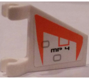 LEGO White Flag 2 x 2 Angled with 'MP 4', Orange Stripe (Right) Sticker without Flared Edge (44676)