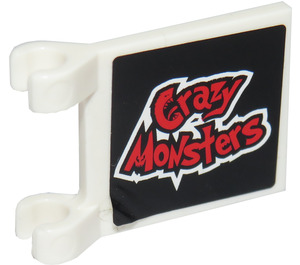 LEGO White Flag 2 x 2 with 'Crazy Monsters' Sticker without Flared Edge (2335)