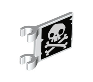 LEGO hvid Flag 2 x 2 med Halvt Kranium og Crossbones (Both Sider) uden skygge kant (2335 / 19699)