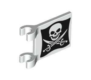 LEGO Biały Flaga 2 x 2 z Jolly Roger I Cutlasses (Both boki) bez rozszerzonej krawędzi (2335 / 19523)