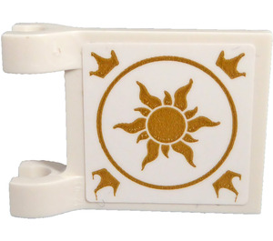 LEGO White Flag 2 x 2 with Sun in a Gold Circles and 4 Crowns at the Corners on Both Side Sticker with Flared Edge (80326)