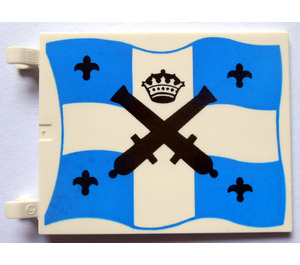 LEGO White Flag 6 x 4 with 2 Connectors with Black Crossed Cannons, Crown and Fleur De Lys over Blue and White Cross Pattern (2525)