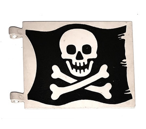 LEGO White Flag 6 x 4 with 2 Connectors with Jolly Roger on Black Background (2525)
