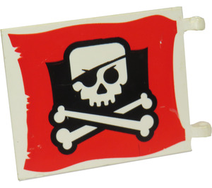LEGO White Flag 6 x 4 with 2 Connectors with Jolly Roger on red background (2525)