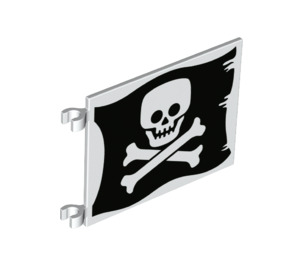 LEGO White Flag 6 x 4 with 2 Connectors with Skull and crossbones on black background (2525 / 69437)