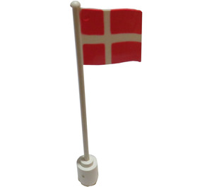 LEGO hvid Flag på Flagpole med Denmark med bundlæbe (777)