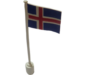 LEGO White Flag on Flagpole with Iceland with Bottom Lip (777)