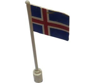 LEGO White Flag on Flagpole with Iceland without Bottom Lip (776)