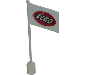 LEGO Weiß Flagge auf Flagpole mit Lego Logo ohne Unterlippe (776)