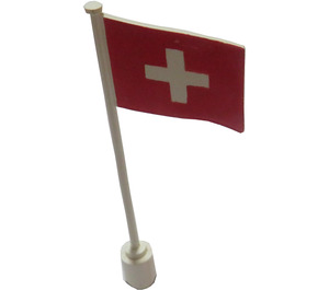 LEGO White Flag on Flagpole with Switzerland with Bottom Lip (777)