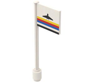 LEGO White Flag on Ridged Flagpole with Airport Logo Sticker (3596)