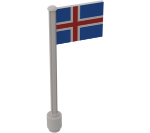 LEGO hvid Flag på Ridged Flagpole med Iceland Flag Klistermærke (3596)