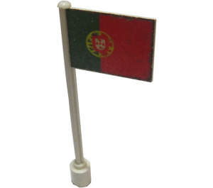 LEGO Valkoinen Lippu päällä Ridged Flagpole jossa Portugal Lippu Tarra (3596)