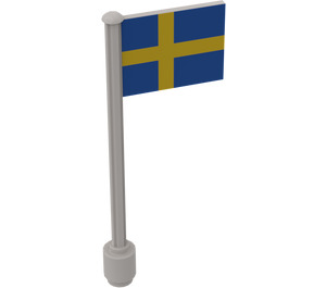LEGO White Flag on Ridged Flagpole with Swedish Flag Sticker (3596)