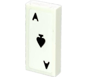 LEGO White Tile 1 x 2 with Ace of Sppades Sticker with Groove