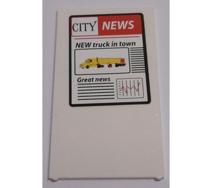 LEGO White Glass for Window 1 x 4 x 6 with Newspaper 'CITY NEWS', Yellow Truck Sticker (6202)