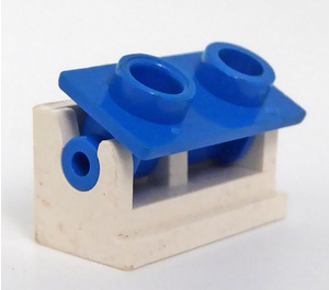 LEGO hvid Hinge Brick 1 x 2 with Blue Top Plate