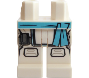 LEGO blanc Hanches et jambes avec Medium Azure Sash et Dark Stone Grey Pouch (3815)