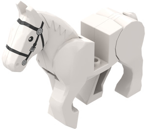 LEGO White Horse with Moveable Legs and Black Bridle and White Face Front (10509)