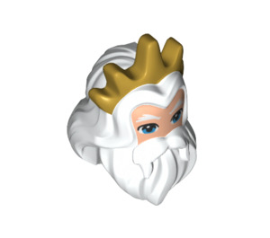 LEGO White Minidoll Head Cover with Long Hair and Beard with Gold Crown (91308)