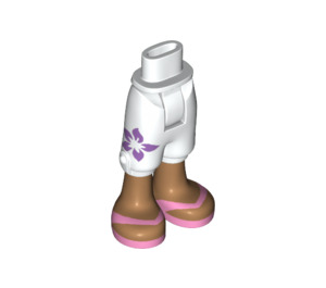 LEGO White Minidoll Hip with Cropped Trousers with Purple Flower (Thick Hinge) (18353 / 92819)