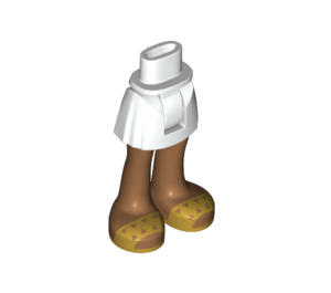 LEGO White Minidoll Hip with Curved Skirt with Gold Sandals with Triangles (Thick Hinge) (35634)