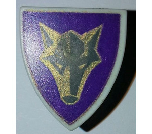 LEGO White Minifig Shield Triangular with Golden Wolf on Purple Background (Danju) (3846)