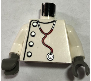 LEGO White Minifig Torso with Lab Coat, Gray Buttons, and Stethoscope Pattern (973)