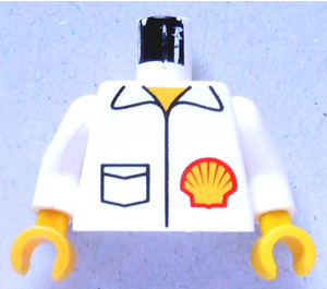 LEGO White Minifig Torso with Shell Logo Jacket with White Arms and Yellow Hands (973)