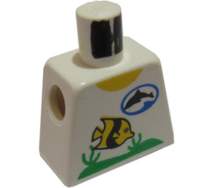 LEGO hvid Minifig Torso uden arme med Sort Delfin i Blå Oval logo og Gul og Sort Fisk Mønster (973)