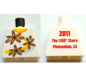 LEGO White Minifig Torso without Arms with Yellow Flowers with 2011 The LEGO Store Pleasanton, CA Pattern on Back (973)