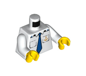 LEGO Vit Minifigur Kropp Kapten's Skjorta med Ankare logotyp och Blå Necktie (76382 / 88585)