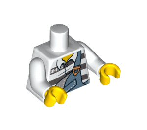 LEGO White Minifigure Torso Prisoner Grey and White Stripes with Bib Overalls Buttoned on One Side (76382 / 88585)