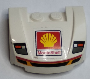LEGO White Mudgard Bonnet 3 x 4 x 1.3 Curved with Red and Yellow Trim with 'MonteShell' Sticker (10380)