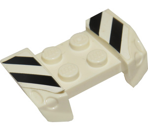 LEGO White Mudguard Plate 2 x 4 with Overhanging Headlights with Black and White Danger Stripes Sticker (44674)