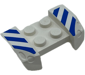 LEGO blanc Garde-boue assiette 2 x 4 avec Overhanging Headlights avec Bleu et blanc Danger Rayures Autocollant (44674)