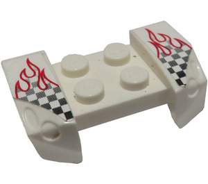 LEGO White Mudguard Plate 2 x 4 with Overhanging Headlights with Checkered Flame Sticker (44674)