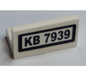 LEGO White Panel 1 x 2 x 1 with 'KB 7939' Sticker with Square Corners (4865)