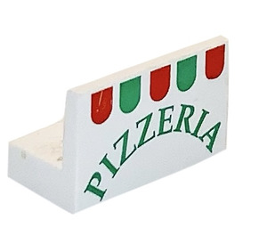 LEGO Wit Paneel 1 x 2 x 1 met 'PIZZERIA'  met vierkante hoeken (4865 / 81866)