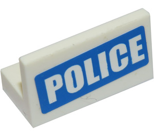 LEGO blanc Panneau 1 x 2 x 1 avec blanc 'Police' sur Bleu Background Autocollant avec coins carrés (4865)