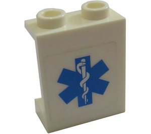 LEGO White Panel 1 x 2 x 2 with EMT Star of Life Sticker without Side Supports, Hollow Studs (4864)