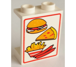 LEGO Weiß Panel 1 x 2 x 2 mit Hamburger, Pizza, Fries und Sausages ohne seitliche Stützen, hohle Bolzen (4864)